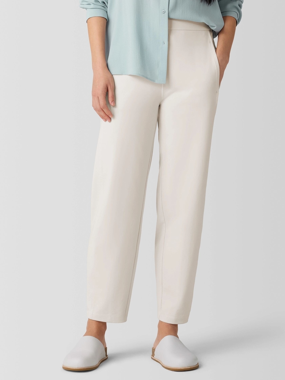 Eileen Fisher Cream/tan Straight Leg Pant 100% Tencel Elastic Waist XL